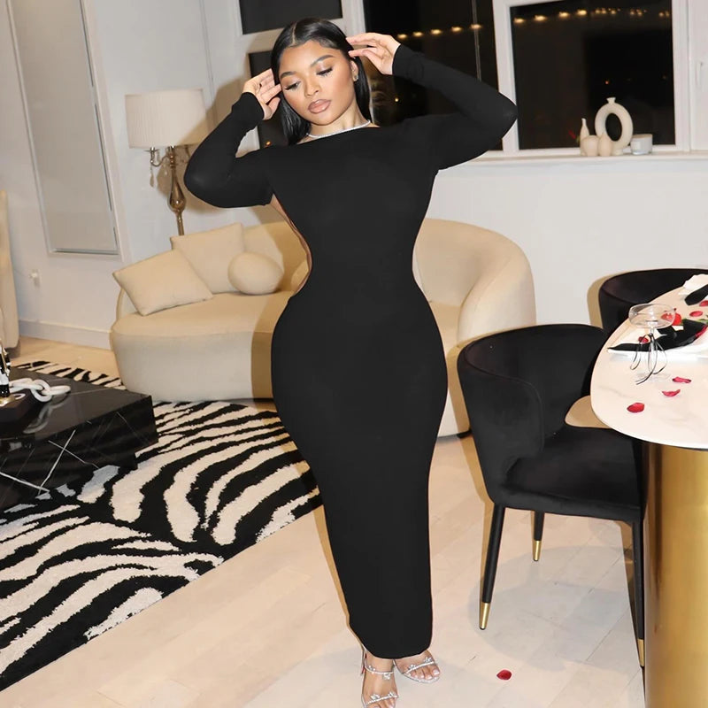 Sexy Backless Long Sleeve Bodycon Slit Party Dress