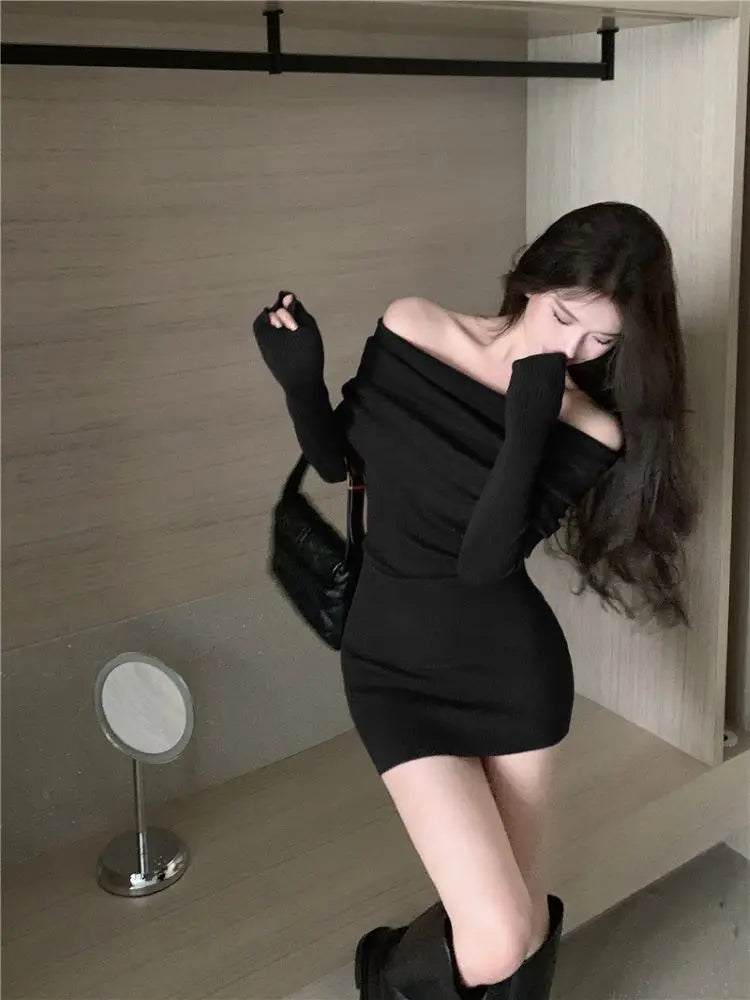 Off Shoulder Long Sleeve Sexy Sweater Dress